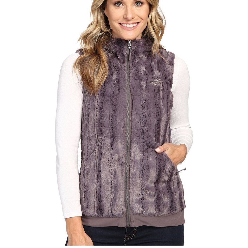 NORTH FACE Grey Faux Fur Vest
